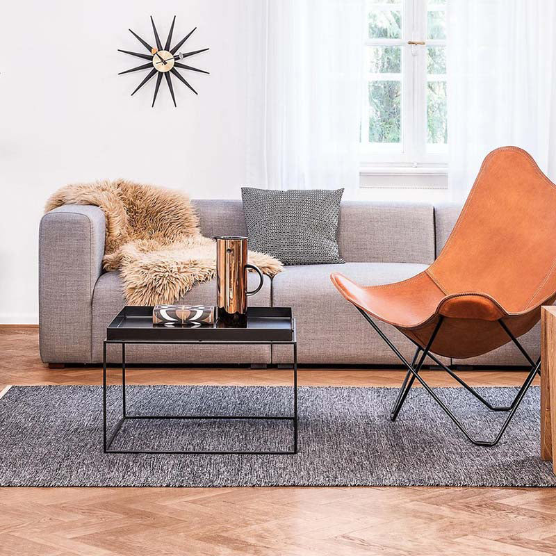 Iron Coffee Table Mid-Century Modern Frame Cocktail Table in Black