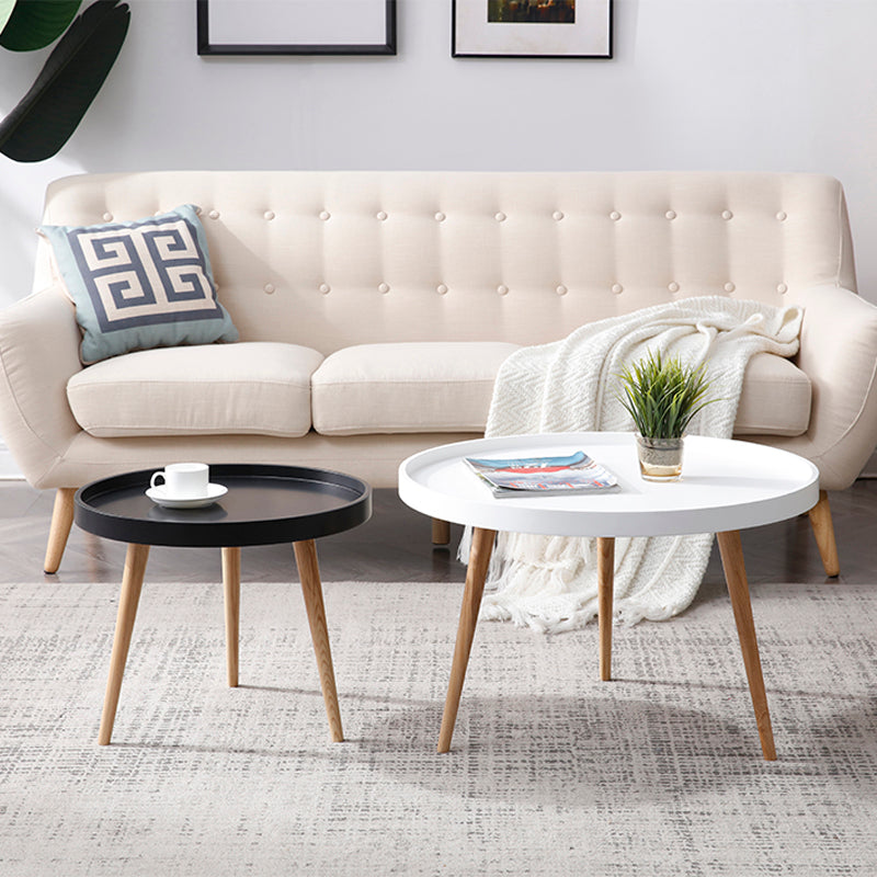 Modern Round Wooden Cocktail Table 3 Legs Tray Top Coffee Table
