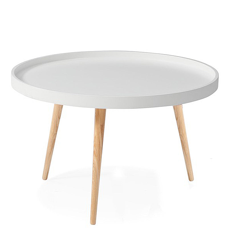 Modern Round Wooden Cocktail Table 3 Legs Tray Top Coffee Table