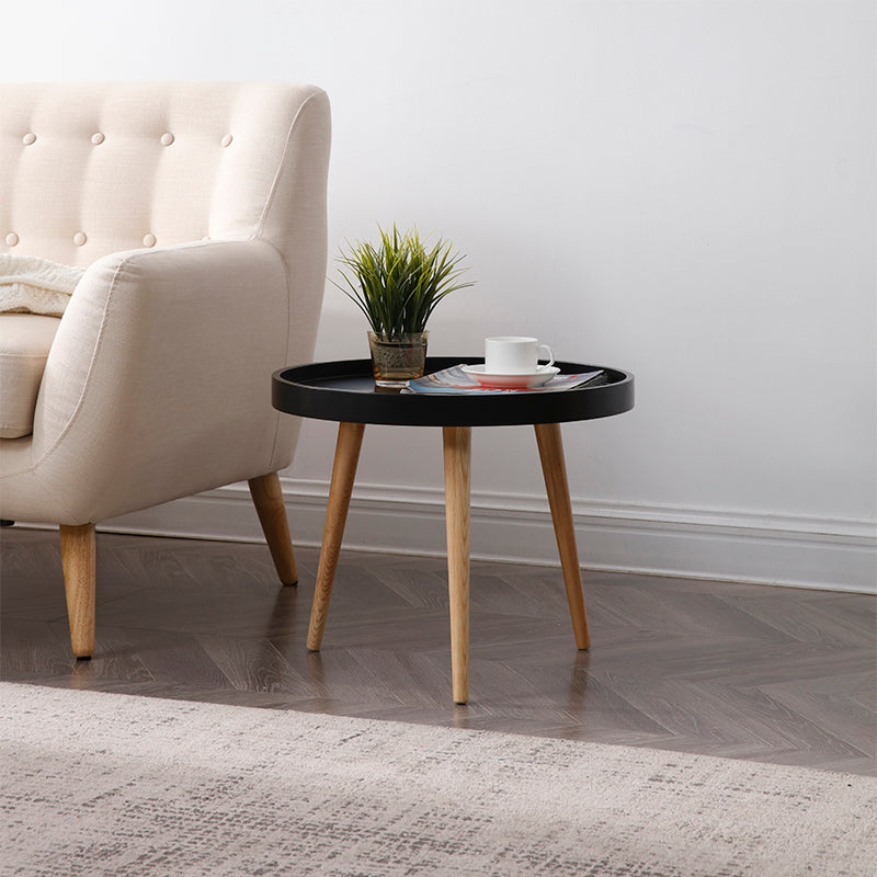 Modern Round Wooden Cocktail Table 3 Legs Tray Top Coffee Table
