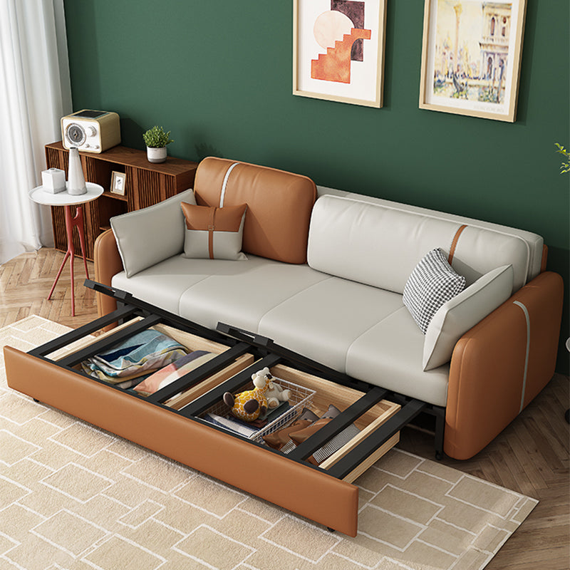 32.28" H Contemporary Faux Leather Square Arm Sofa Bed with Storage