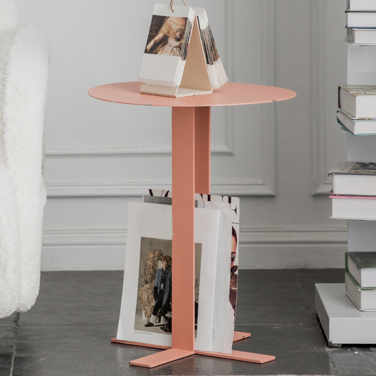 19.7" Tall Pedestal End Table Mid-Century Metal Round Side End Table