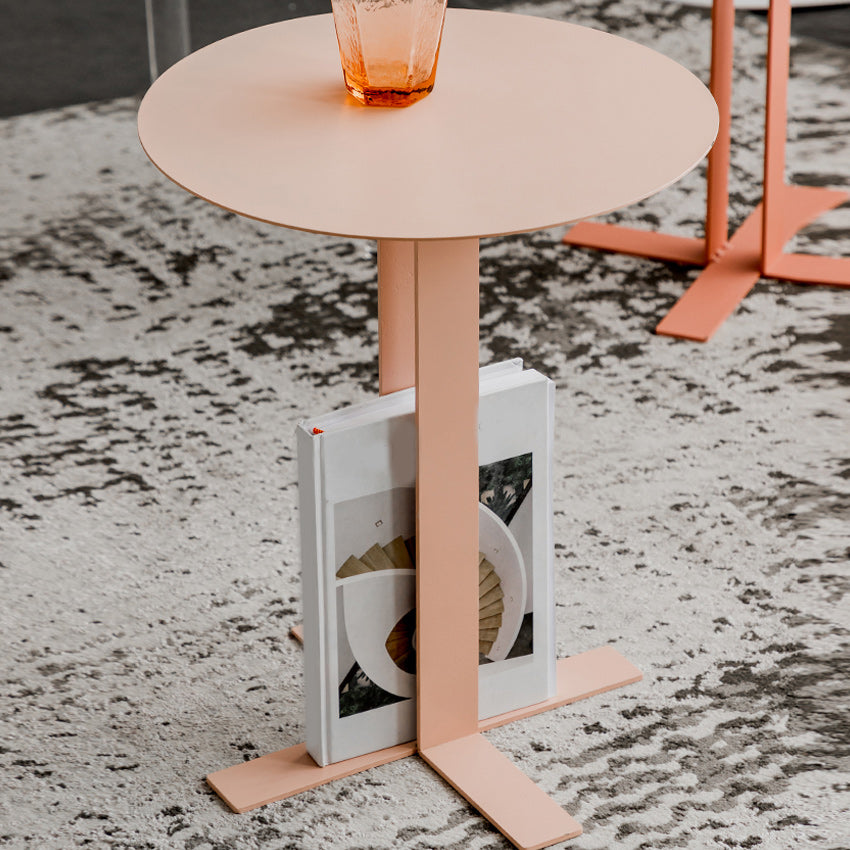 19.7" Tall Pedestal End Table Mid-Century Metal Round Side End Table