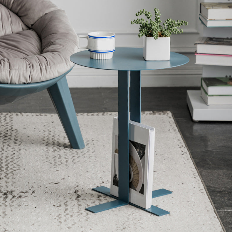 19.7" Tall Pedestal End Table Mid-Century Metal Round Side End Table