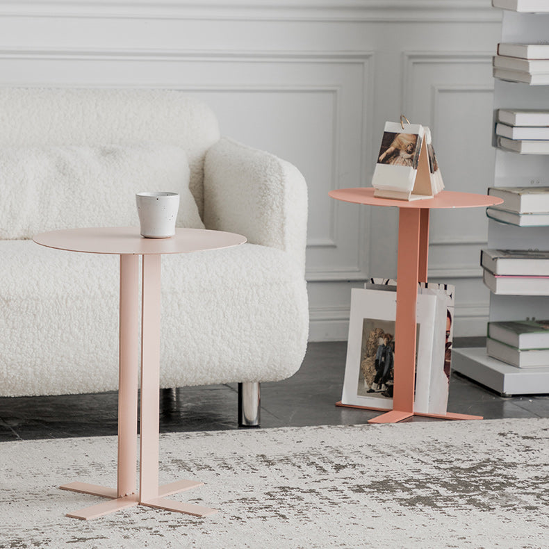 19.7" Tall Pedestal End Table Mid-Century Metal Round Side End Table