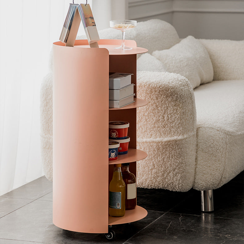 Mid-Century Round Side End Table Metal End Slide Table with Shelf