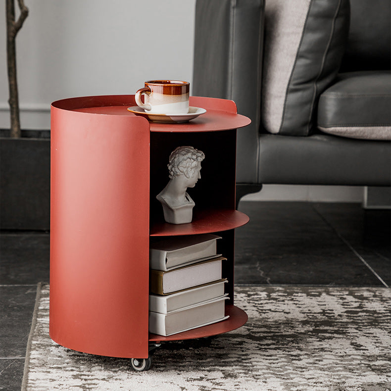 Mid-Century Round Side End Table Metal End Slide Table with Shelf