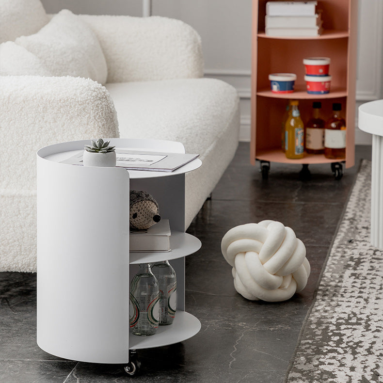 Mid-Century Round Side End Table Metal End Slide Table with Shelf