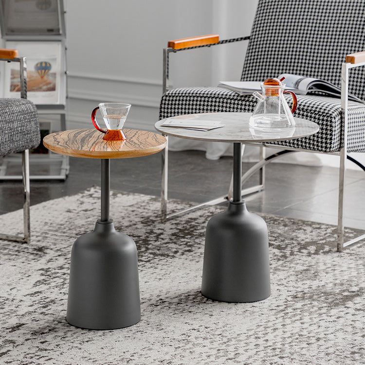 Modernistic Pedestal End Table Slate/Wood Top Round Corner Table