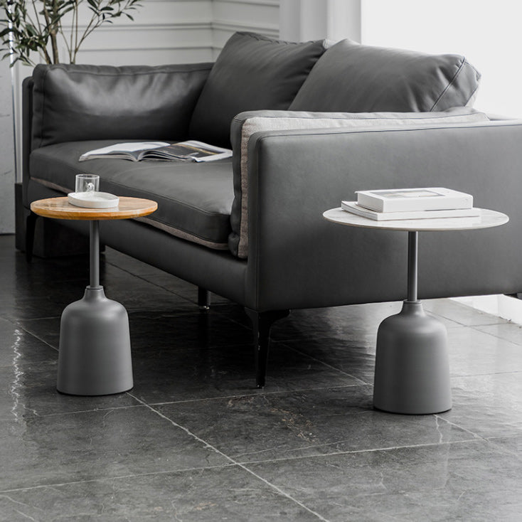 Modernistic Pedestal End Table Slate/Wood Top Round Corner Table