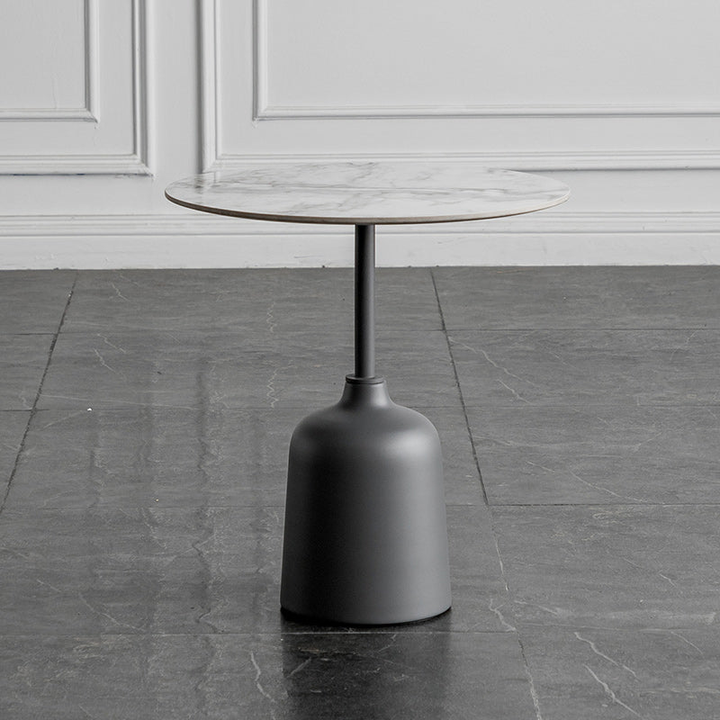 Modernistic Pedestal End Table Slate/Wood Top Round Corner Table