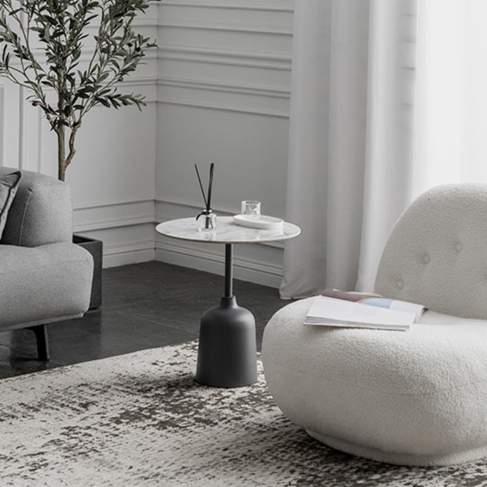 Modernistic Pedestal End Table Slate/Wood Top Round Corner Table