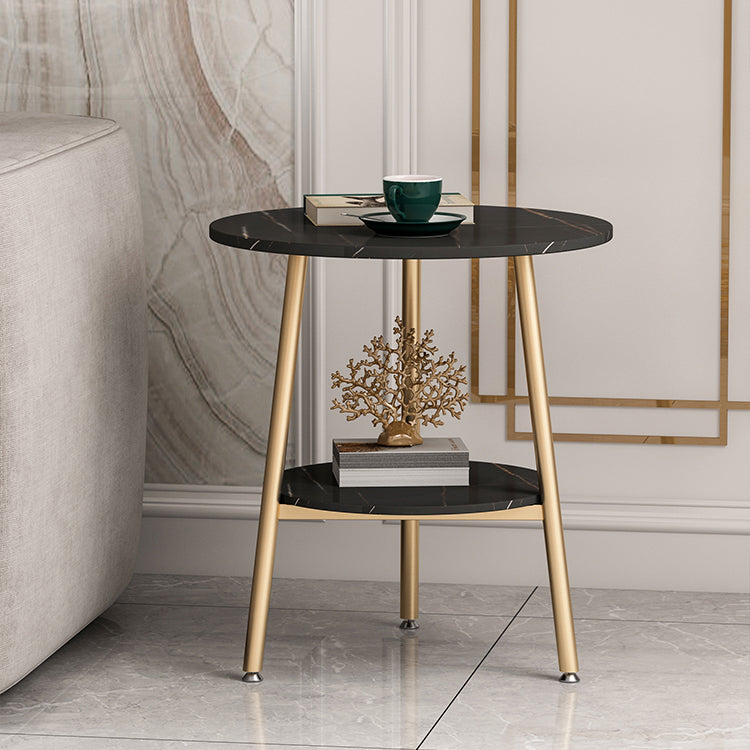 Modern Slate Top Round Double Tier End Table 3 Legs End Table