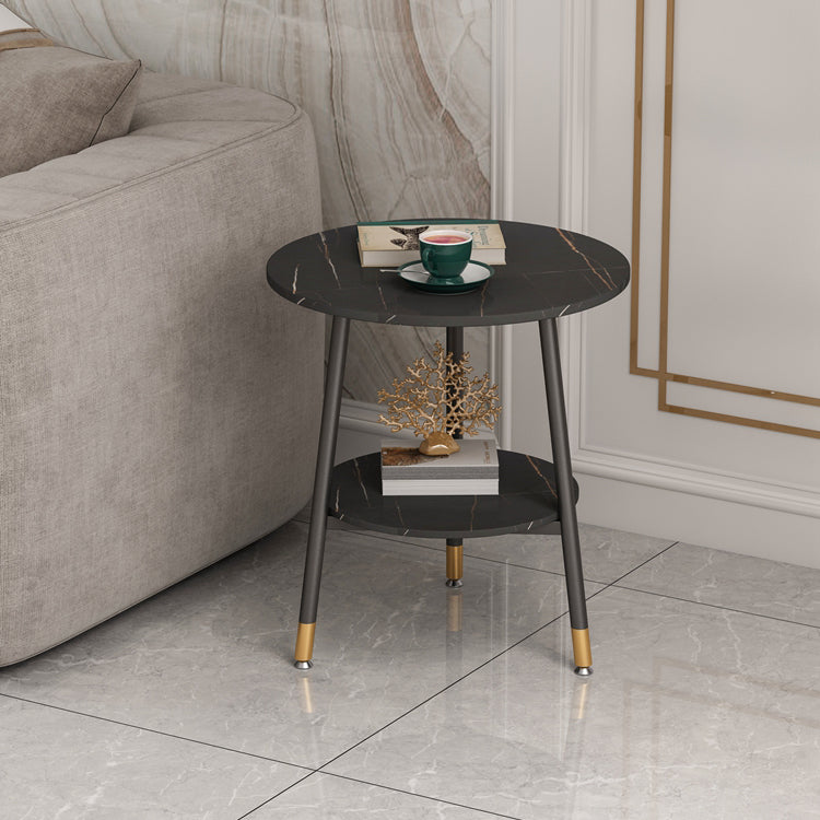 Modern Slate Top Round Double Tier End Table 3 Legs End Table