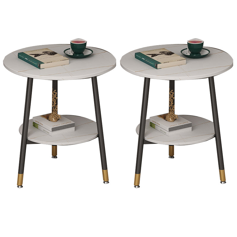 Modern Slate Top Round Double Tier End Table 3 Legs End Table