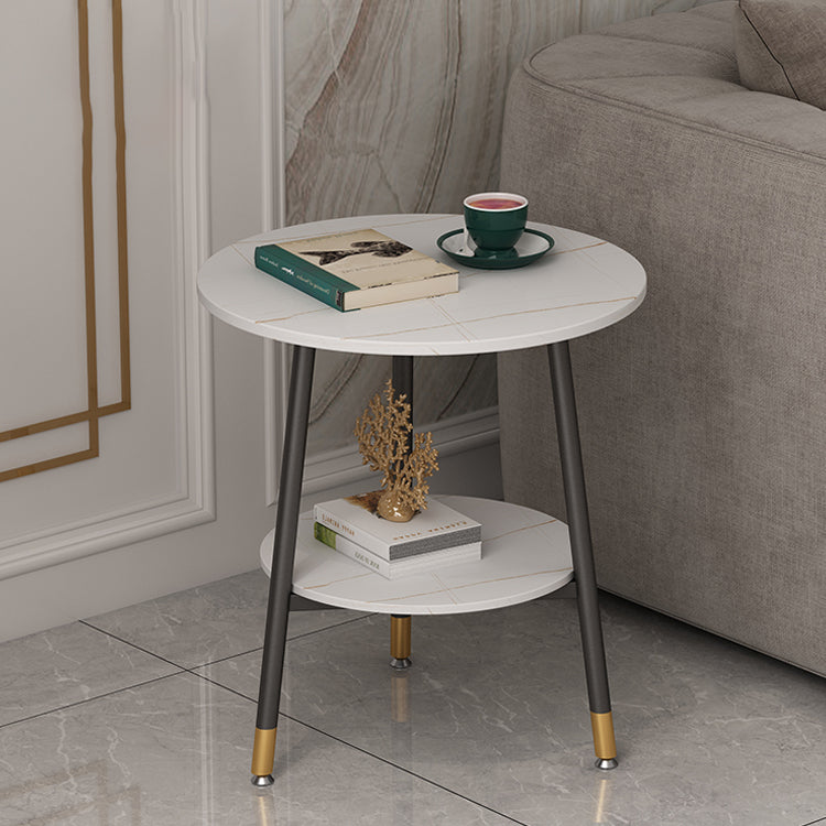 Modern Slate Top Round Double Tier End Table 3 Legs End Table
