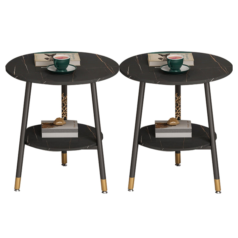 Modern Slate Top Round Double Tier End Table 3 Legs End Table