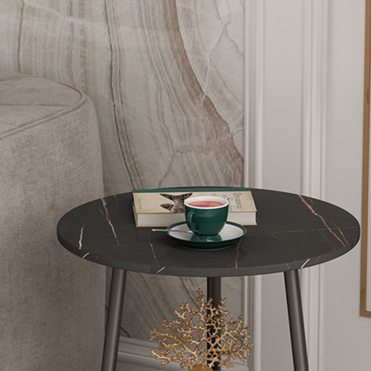 Modern Slate Top Round Double Tier End Table 3 Legs End Table