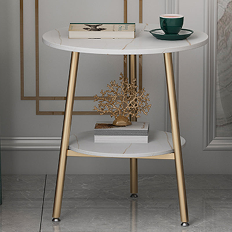 Modern Slate Top Round Double Tier End Table 3 Legs End Table