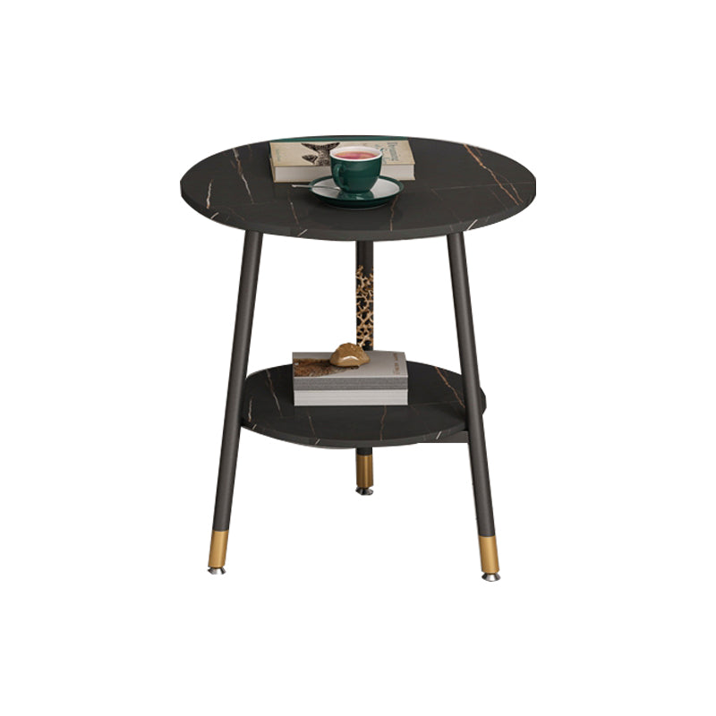 Modern Slate Top Round Double Tier End Table 3 Legs End Table