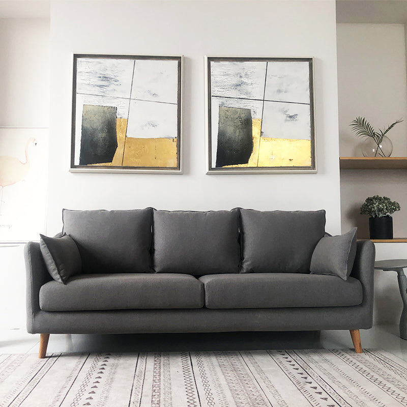 34.25" H Modern 3-seater Cotton Blend Flared Arm Sofa with Pillows