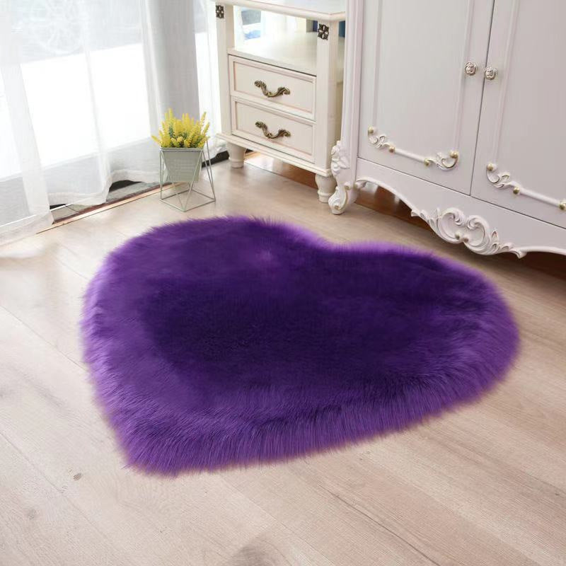Villus Solid Color Rectangle Rug Heart-Shaped Stain Resistant Rug for Home Decor