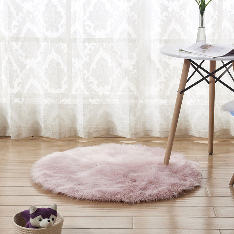 Tapis circulaire en peluche de couleur unie, résistant aux taches, pour la décoration de la maison