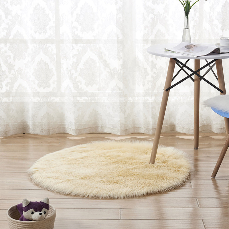 Tapis circulaire en peluche de couleur unie, résistant aux taches, pour la décoration de la maison