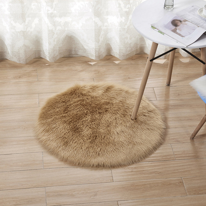 Solid Color Plush Rug Circular Stain Resistant Shape Rug for Home Decor