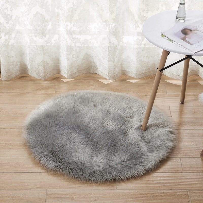 Solid Color Plush Rug Circular Stain Resistant Shape Rug for Home Decor