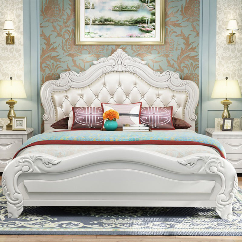 84.65 inch Wide Victorian Bed Frame Pine Wood Bed with Upholstered Headboard