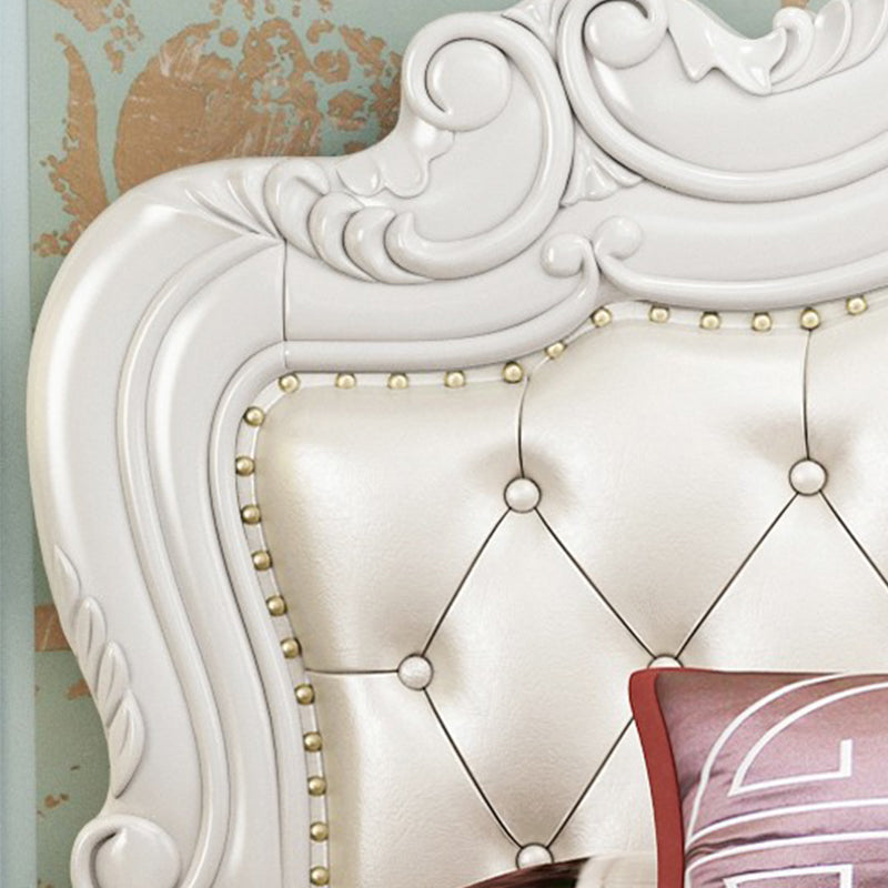 84.65 inch Wide Victorian Bed Frame Pine Wood Bed with Upholstered Headboard