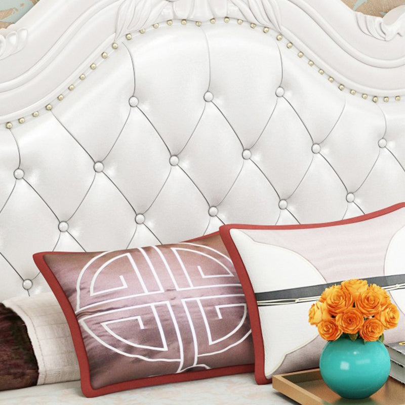 84.65 inch Wide Victorian Bed Frame Pine Wood Bed with Upholstered Headboard