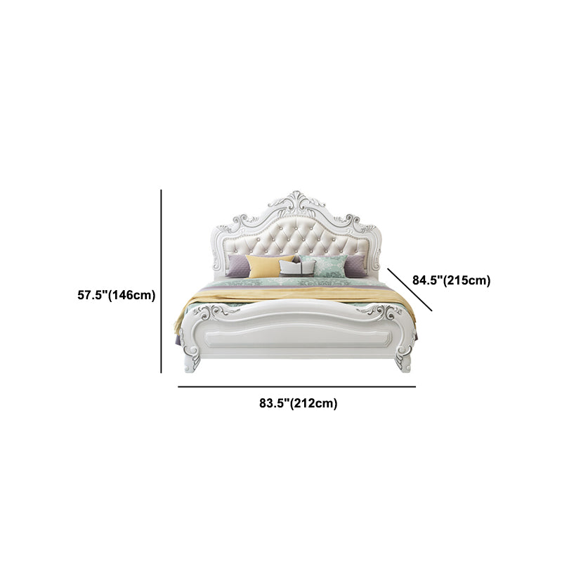 84.65 inch Wide Victorian Bed Frame Pine Wood Standard Bed with Upholstered Headboard