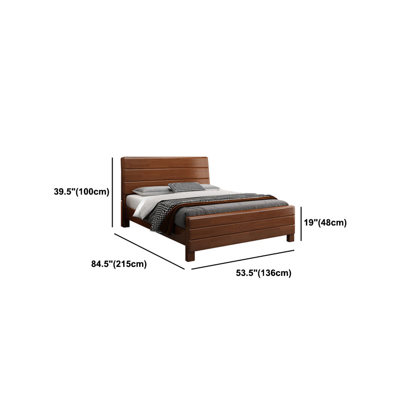 39.37" High Brown Panel Bed with Storage Rubberwood Bed with Headboard