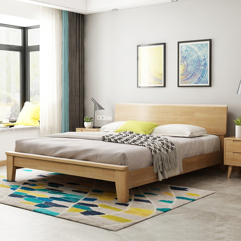 84.65 inch Wide Mid-century Bed Frame Rubberwood Bed with Headboard