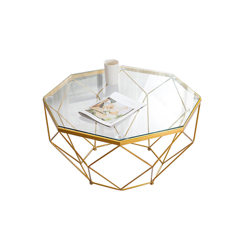 Modern Coffee Table with Glass Top and Iron Frame Base Cocktail Table