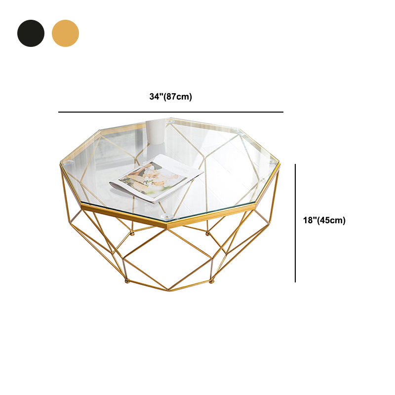 Modern Coffee Table with Glass Top and Iron Frame Base Cocktail Table