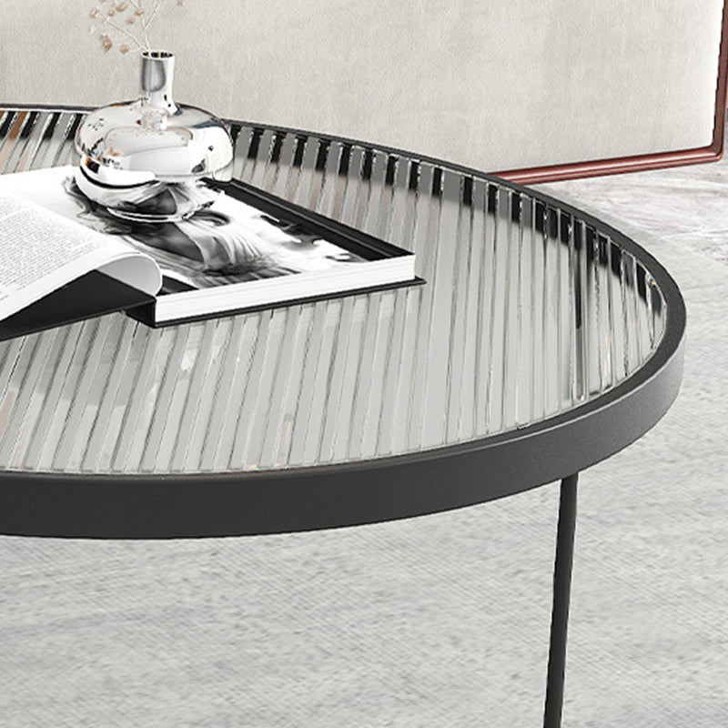 Contemporary Round Nesting Coffee Table with Glass Top and Iron Base