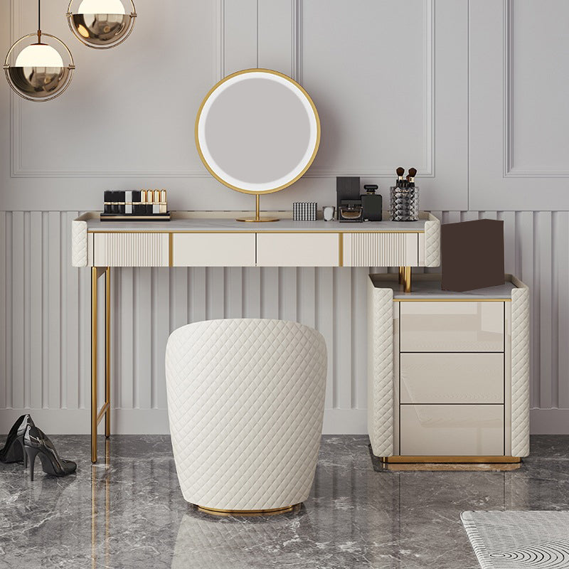 14.96" Wide Stone Makeup Counter Bright White Vanity Tables with Storage Drawers