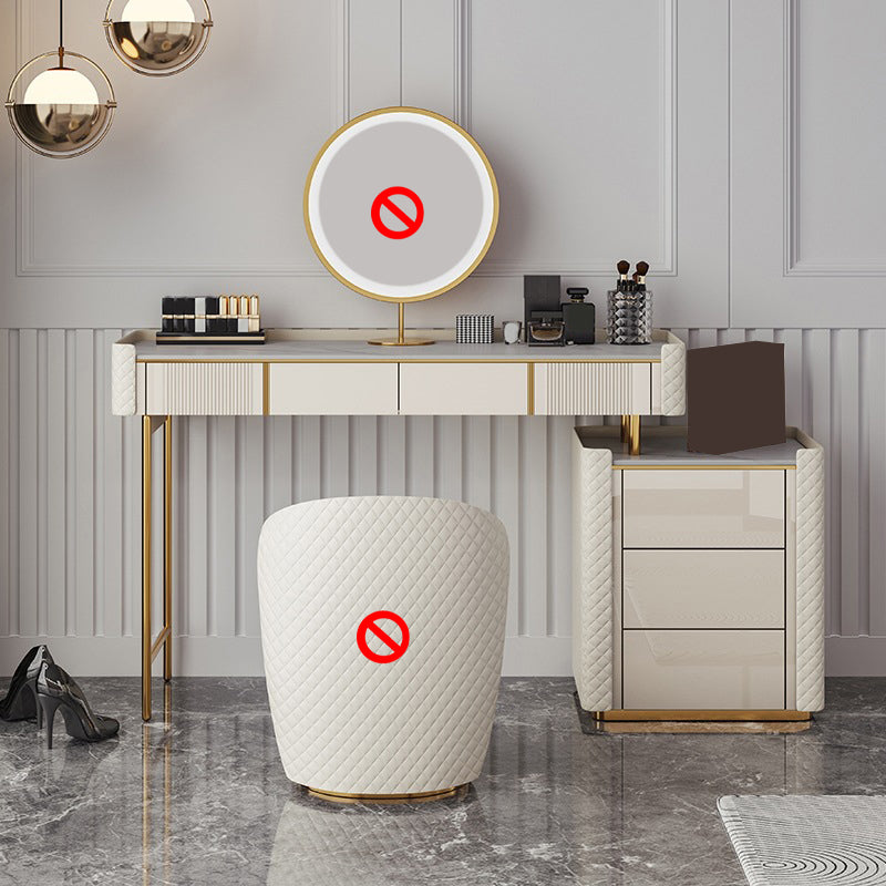 14.96" Wide Stone Makeup Counter Bright White Vanity Tables with Storage Drawers