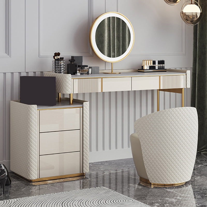 14.96" Wide Stone Makeup Counter Bright White Vanity Tables with Storage Drawers