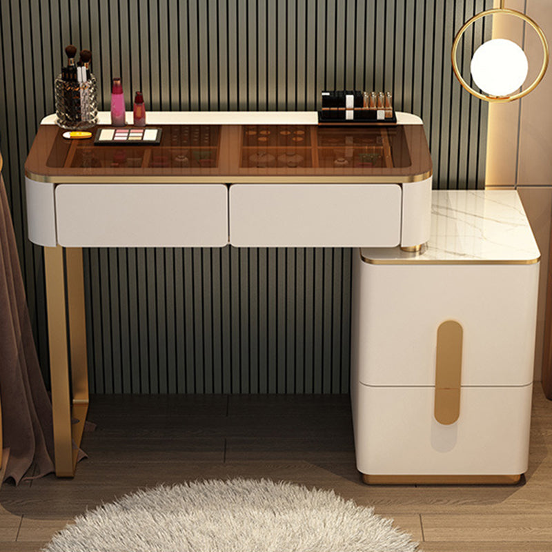 Glass Makeup Counter Bright White Vanity Tables with Storage Drawers, 15.74" Wide