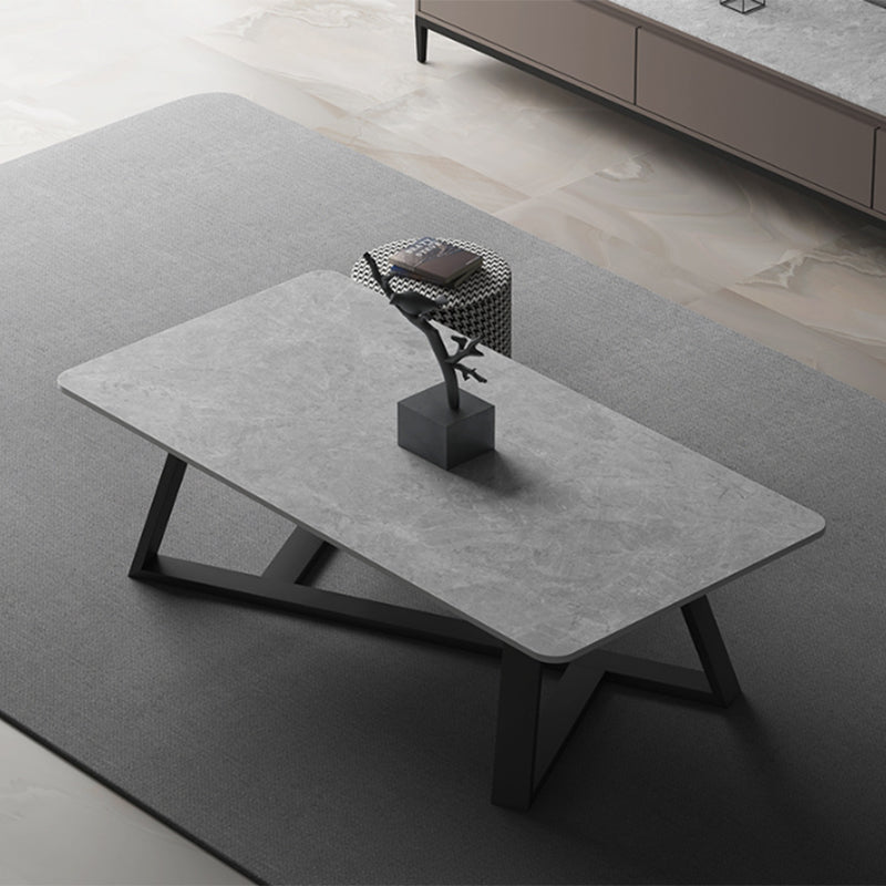 Slate Rectangular Coffee Table Metal Frame Cocktail Table in White & Gray