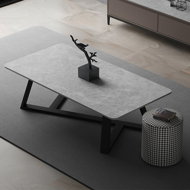 Slate Rectangular Coffee Table Metal Frame Cocktail Table in White & Gray