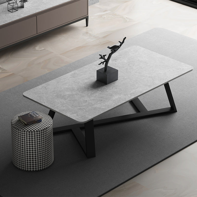 Slate Rectangular Coffee Table Metal Frame Cocktail Table in White & Gray