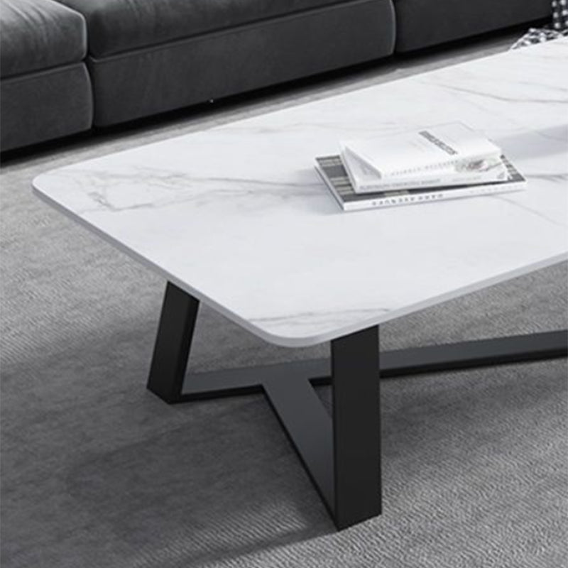 Slate Rectangular Coffee Table Metal Frame Cocktail Table in White & Gray