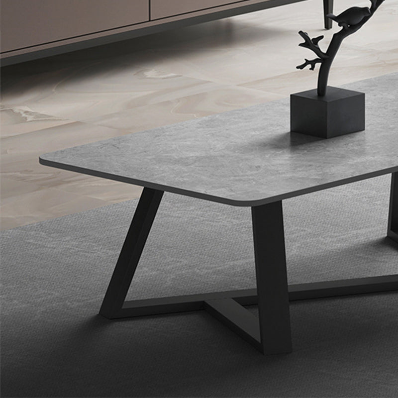 Slate Rectangular Coffee Table Metal Frame Cocktail Table in White & Gray