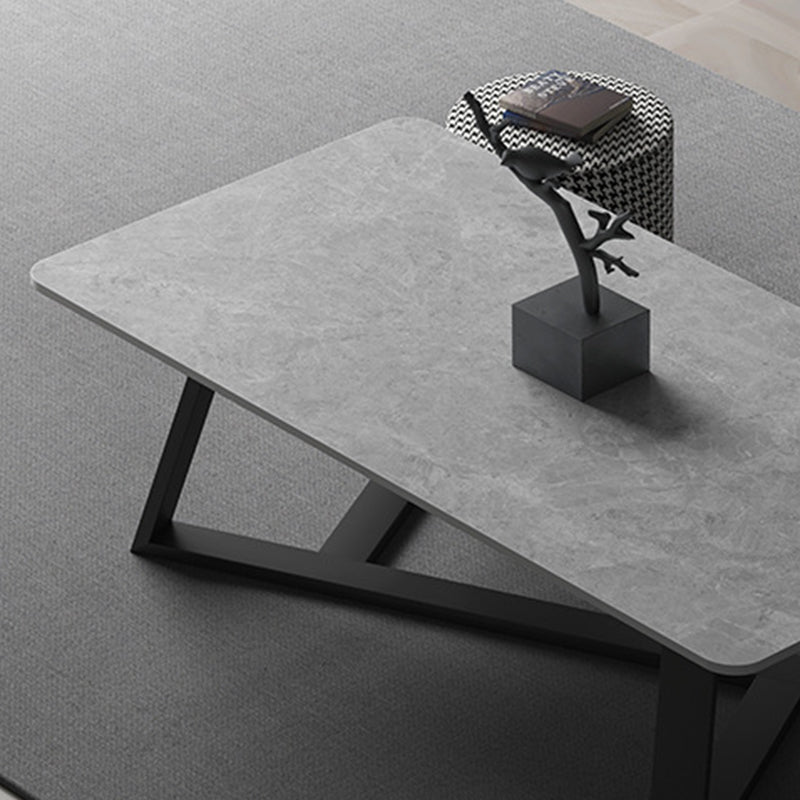 Slate Rectangular Coffee Table Metal Frame Cocktail Table in White & Gray