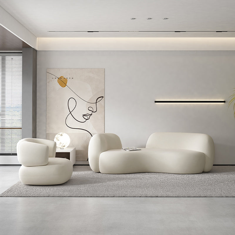 Contemporary White Microfiber 29.52" H Curved Tuxedo Arm Sofa